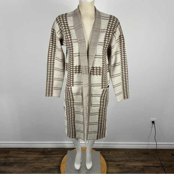 💕 Guilty Plaid Open Front Long Cardigan Sweater S - Picture 3 of 15